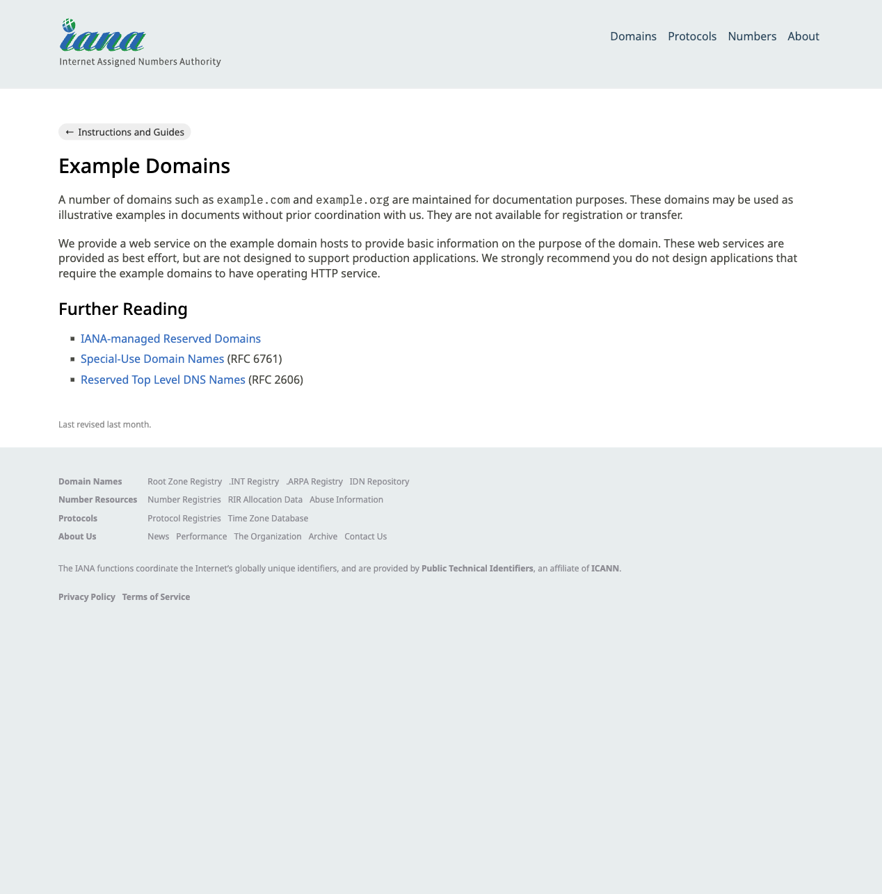 หน้า Example Domains ของ IANA ที่เปิดขึ้นหลังสคริปต์กดลิงก์ Learn more