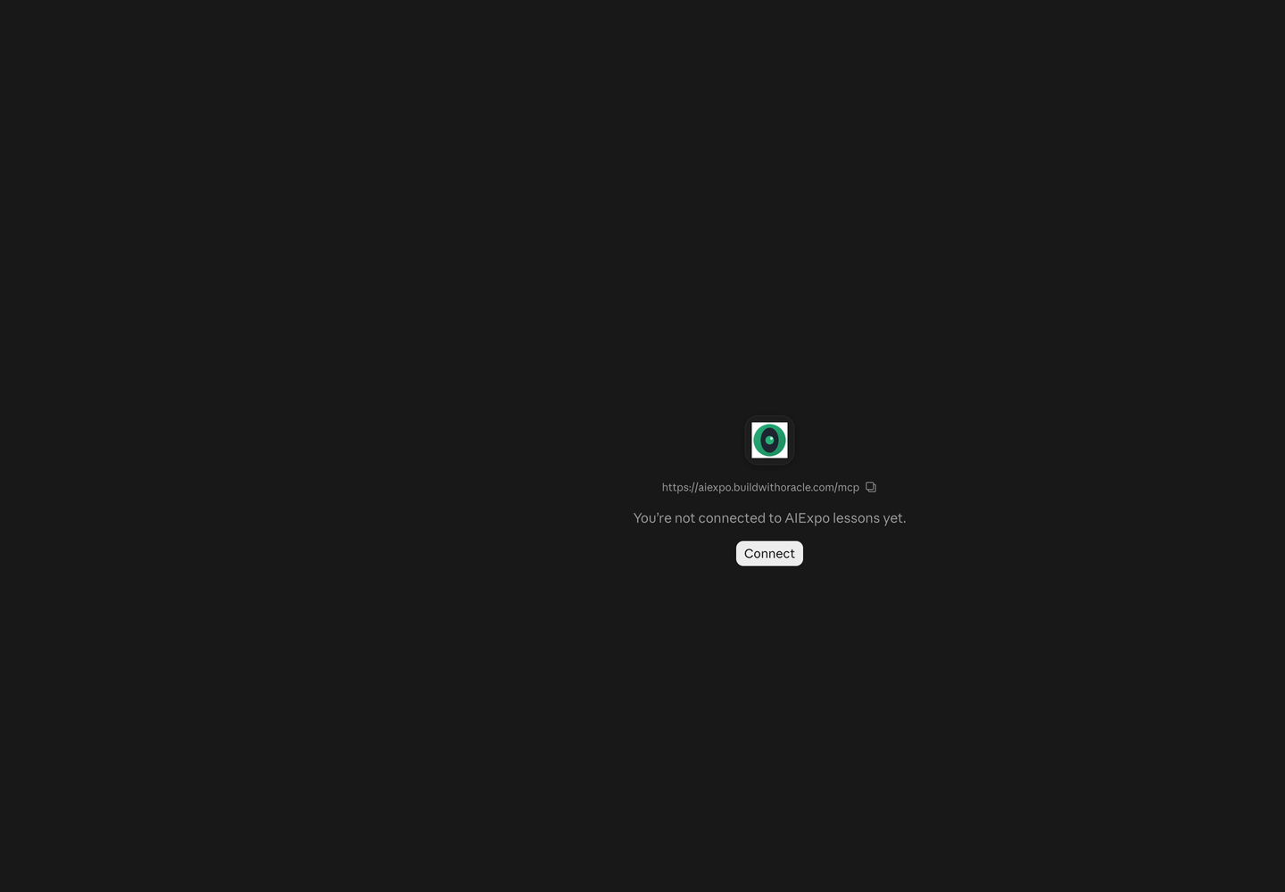 หน้า connector AIExpo lessons ข้อความ You're not connected to AIExpo lessons yet และปุ่ม Connect