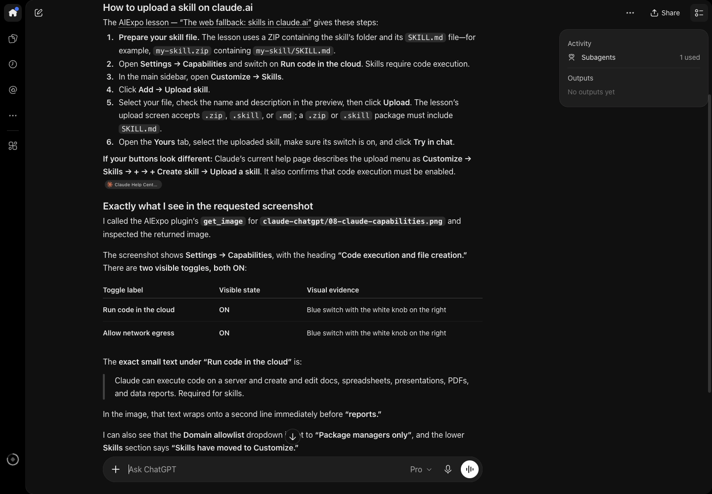 คำตอบ How to upload a skill on claude.ai อ้างบทเรียน The web fallback: skills in claude.ai เป็นขั้นตอน 6 ข้อ